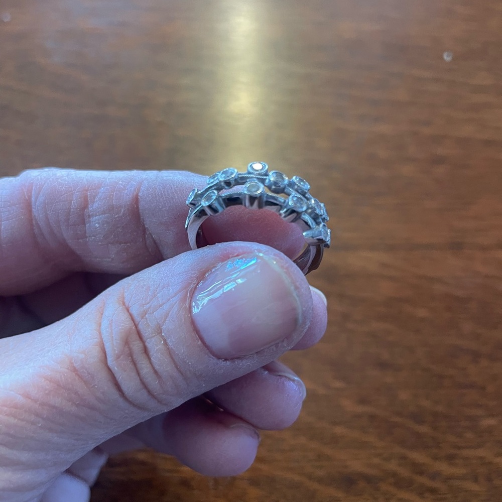 14K White Gold & Diamond Modernist Three Row Ring - Size 7 - Picture 7 of 12